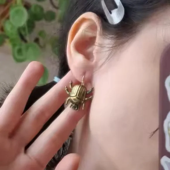 Egyptian Green Beetle Earrings - Picture 5 of 8